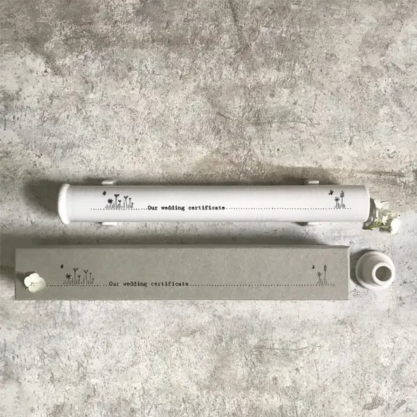 East of India Porcelain Marriage Certificate Holder Tube at Under the Sun Southend