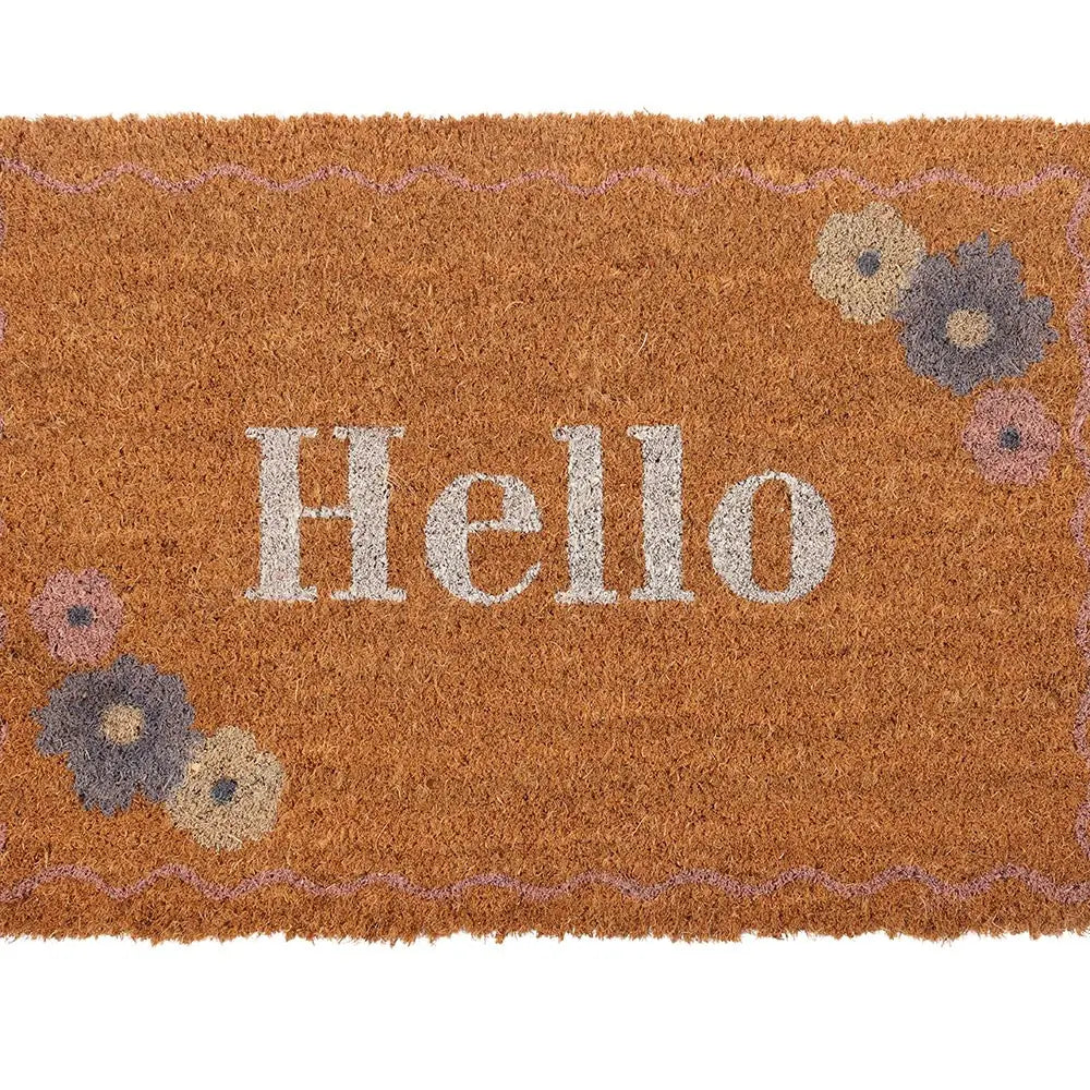 Minimalist Natural Hello Floral Coir Doormat