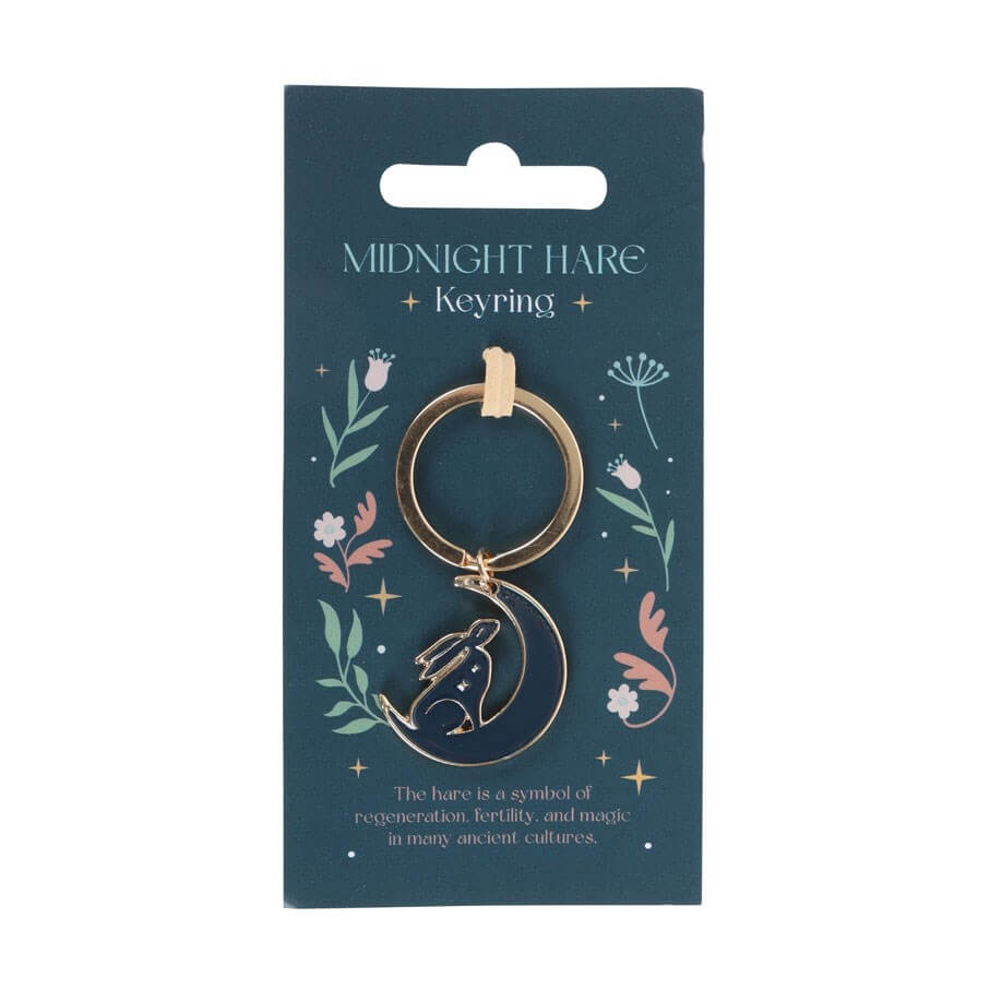 Moon Gazing Midnight Hare Metal Keyring