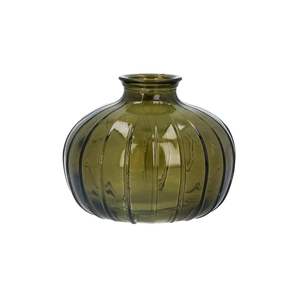 Olive Green Glass Ribbed Onion Bud Vase by Gisela Graham to buy in Southend at Under the Sun shop