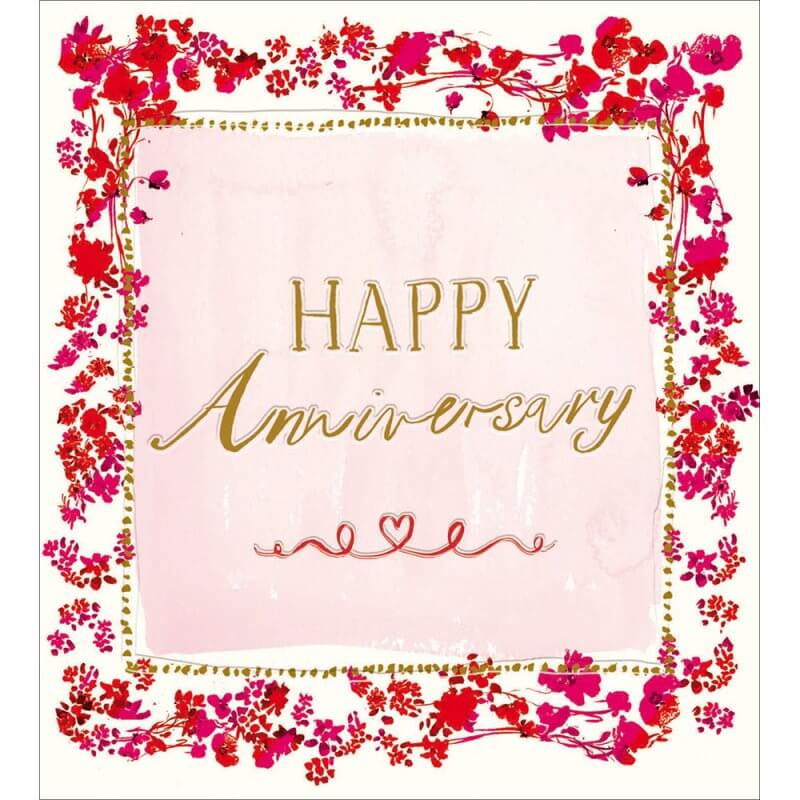 Open Happy Anniversary Card with Floral Border