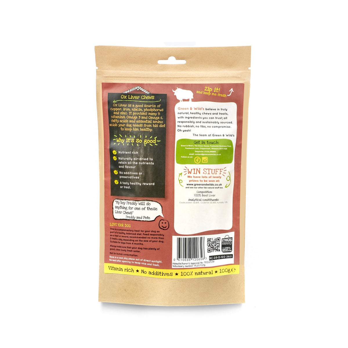 Green & Wilds Ox Liver Dog Chews 100g