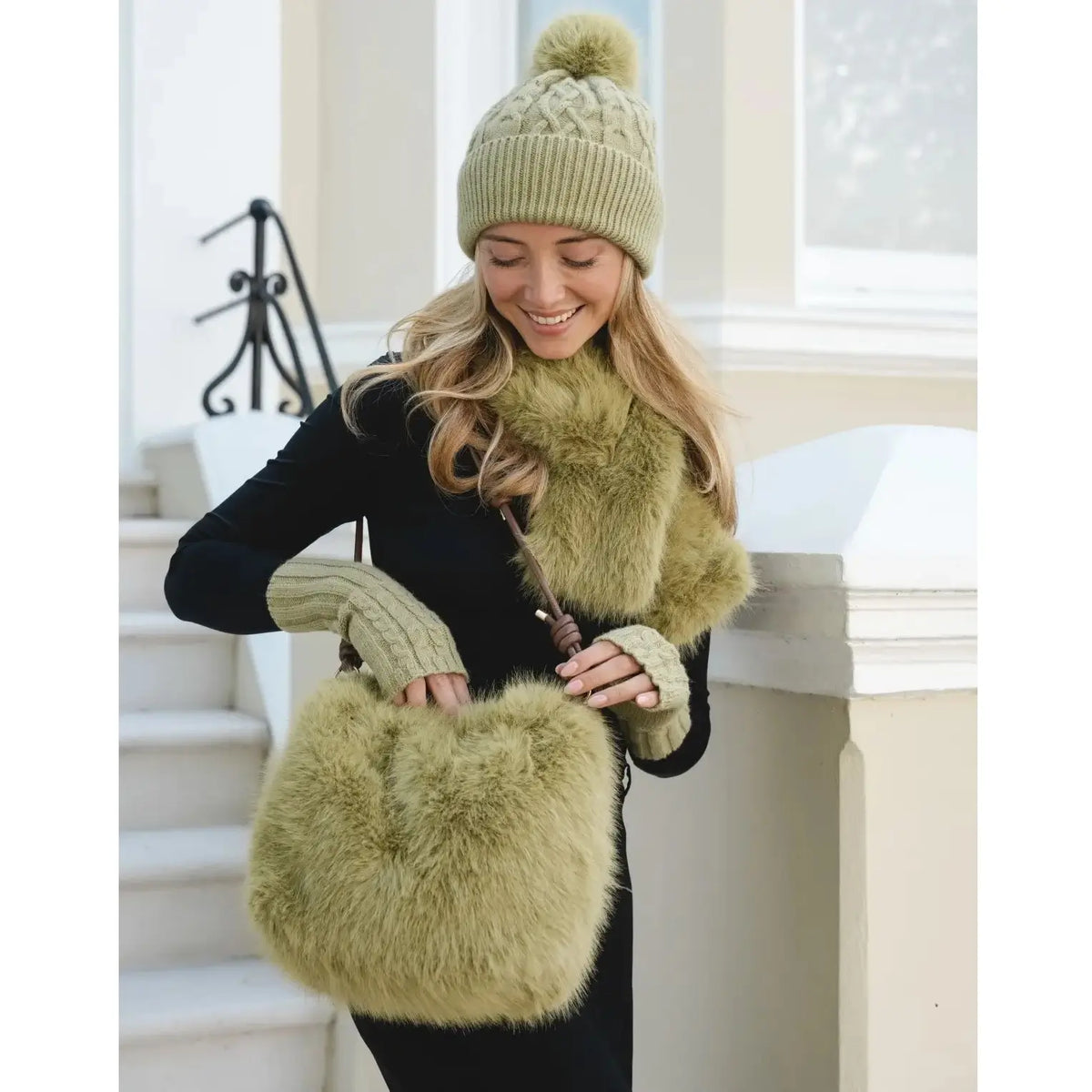 Green Artichoke colour Park Lane Faux Fur Scarf SC1436