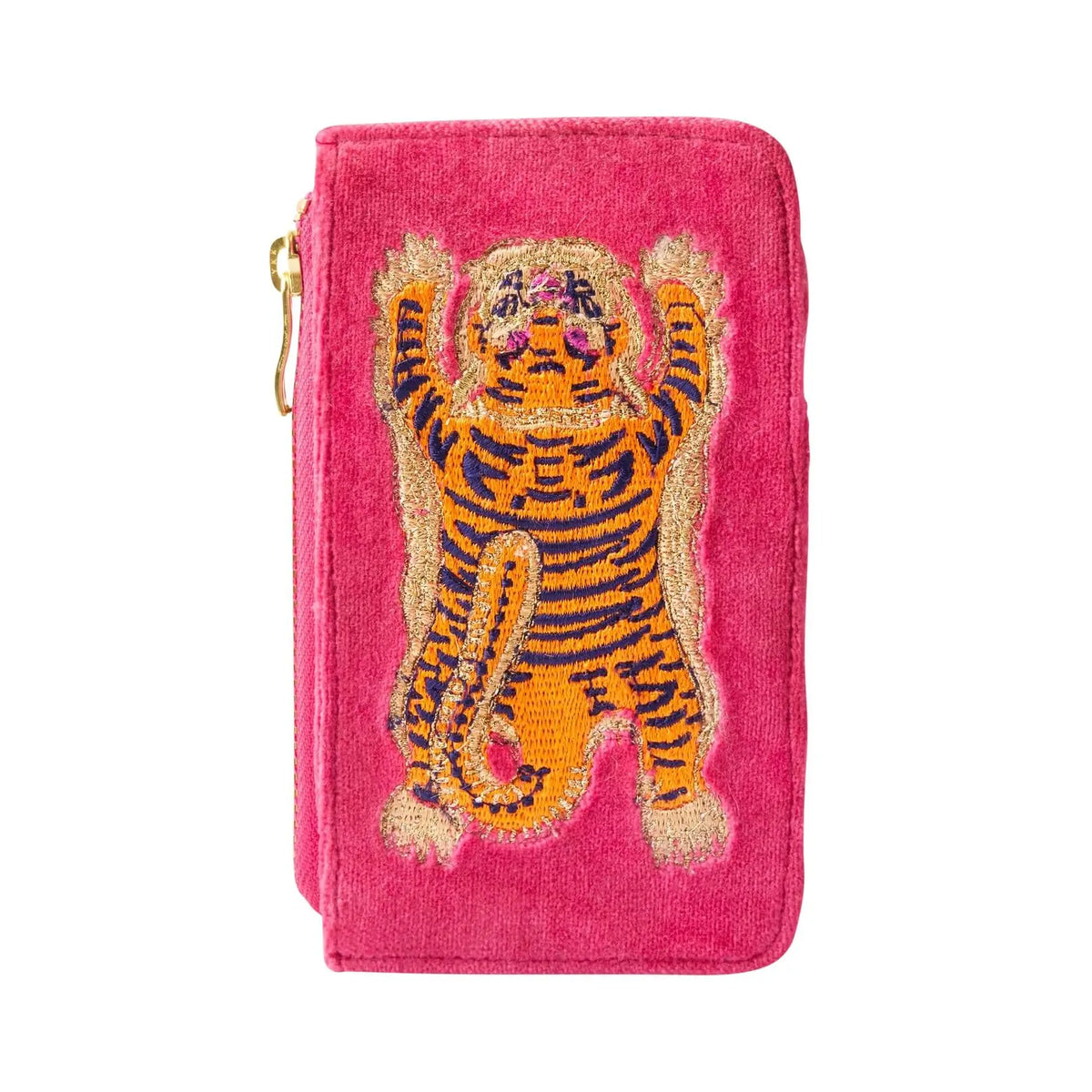 Fuchsia Pink Ikat Tiger Velvet Card Holder by Powder Designs in Southend