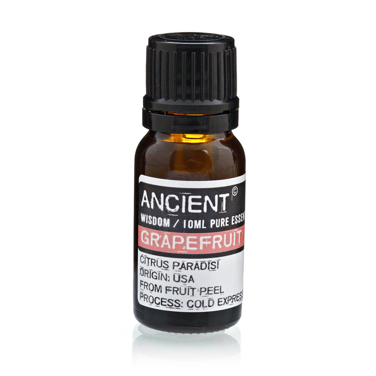 A bottle of Ancient Wisdom Grapefruit Essential Oil .
