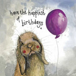Rabbit and Balloon Birthday Card by Alex Clark in Southend card shop