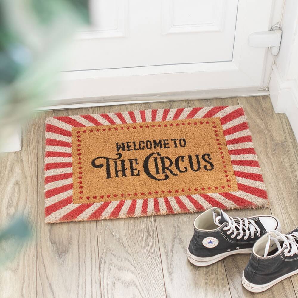 Red Stripes Welcome to the Circus Doormat