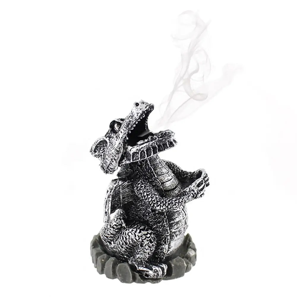 Silver Smoking Dragon Incense Cone Holder