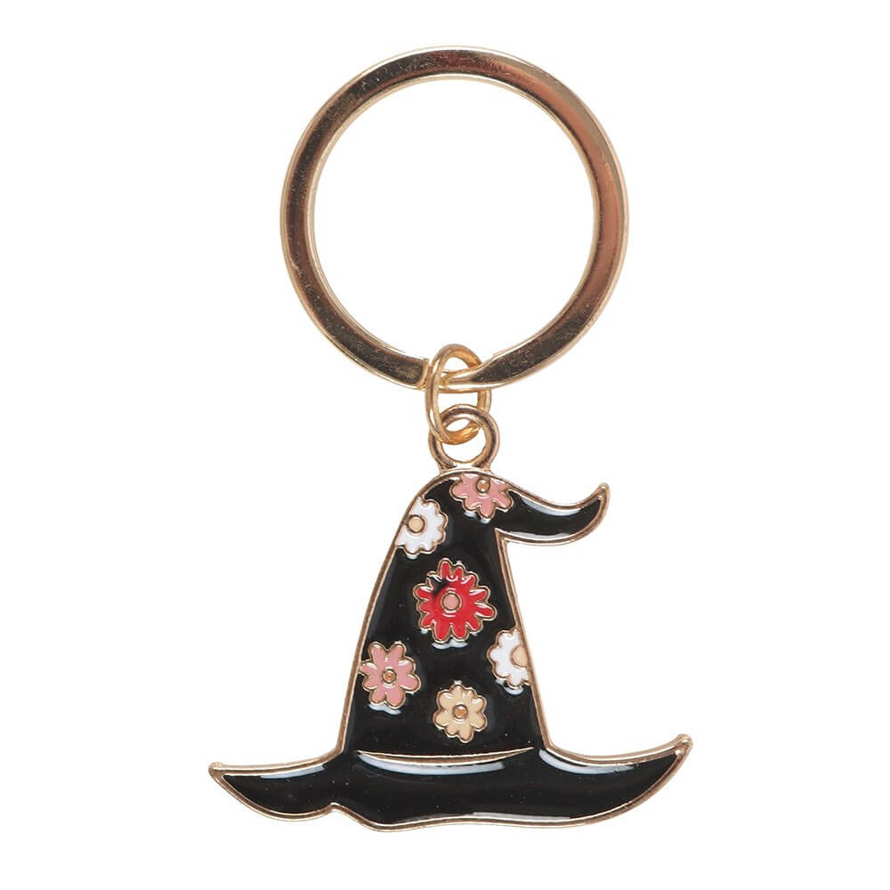Spooky Babe Witch Hat Enamel and Metal Keyring