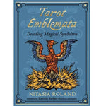 Blue cover of 'Tarot Embleata -Decoding Magical Symbolism' with rising phoenix