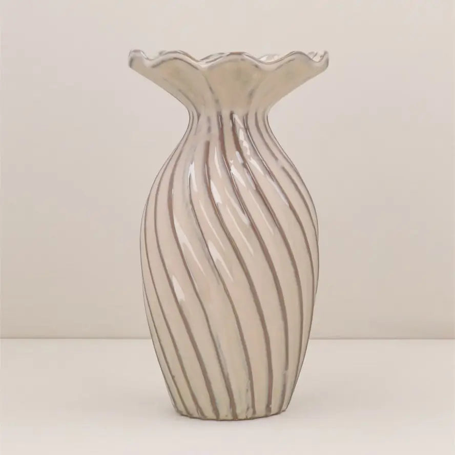 Taupe Twist Frill Stoneware Vase by Gisela Graham in Southend