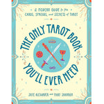 Book cover of 'The Only Tarot Book You'll Ever Need' with decorative elements and text.