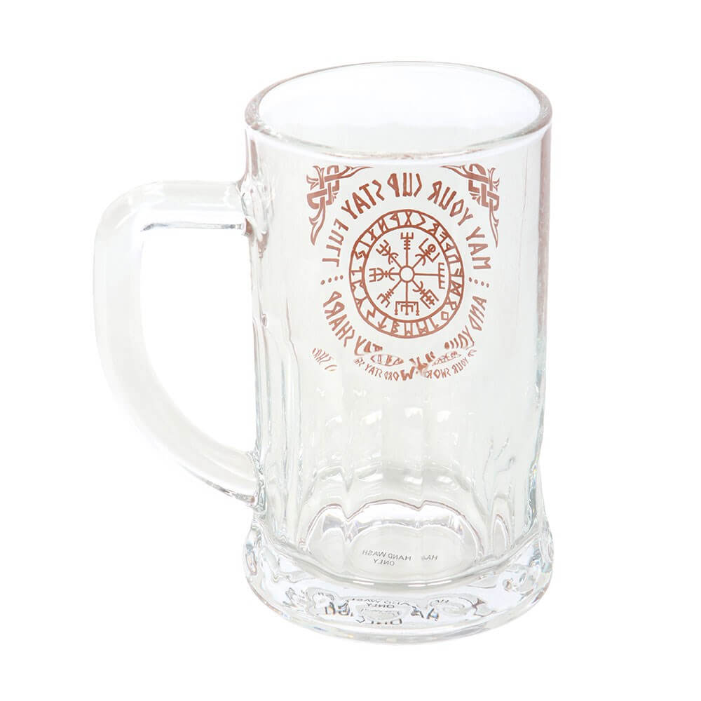 Viking Compass Glass Beer Tankard with Coaster