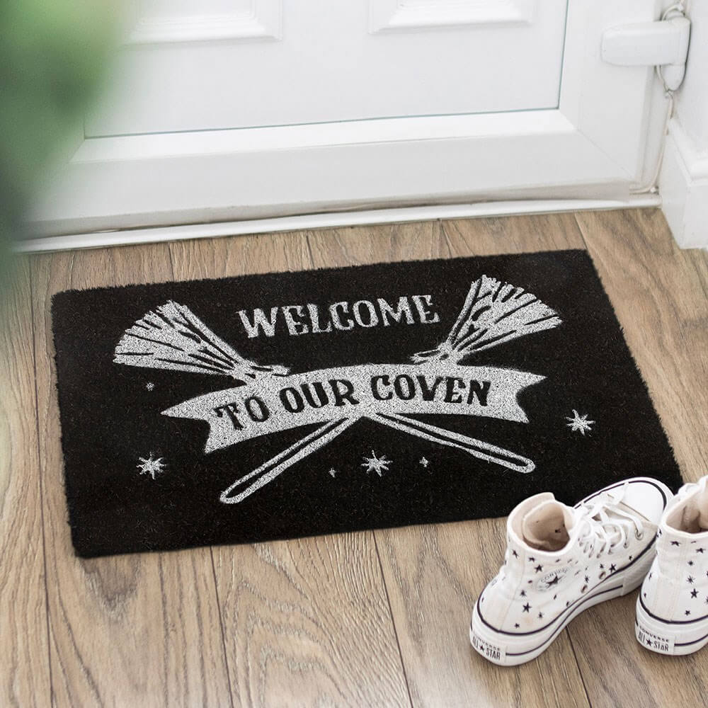 Welcome to Our Coven Black Doormat