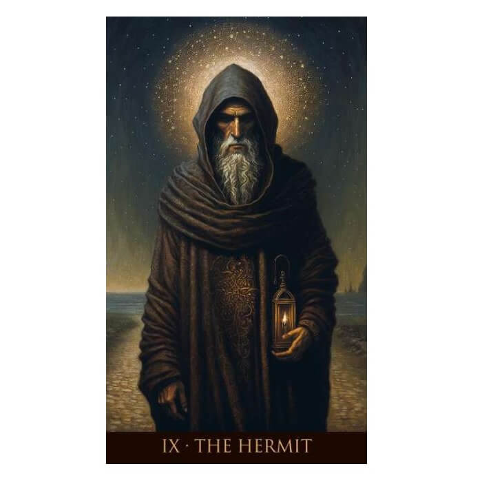 The Hermit Tarot Card from Whispers of Time Tarot Deck
