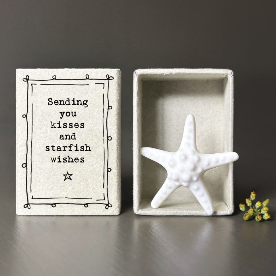 Porcelain Starfish Kisses Wish Token inside Message Matchbox by East of India