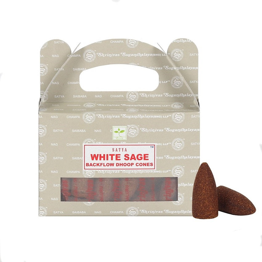 White Sage Satya Backflow Incense Cones at Under the Sun Southend shop