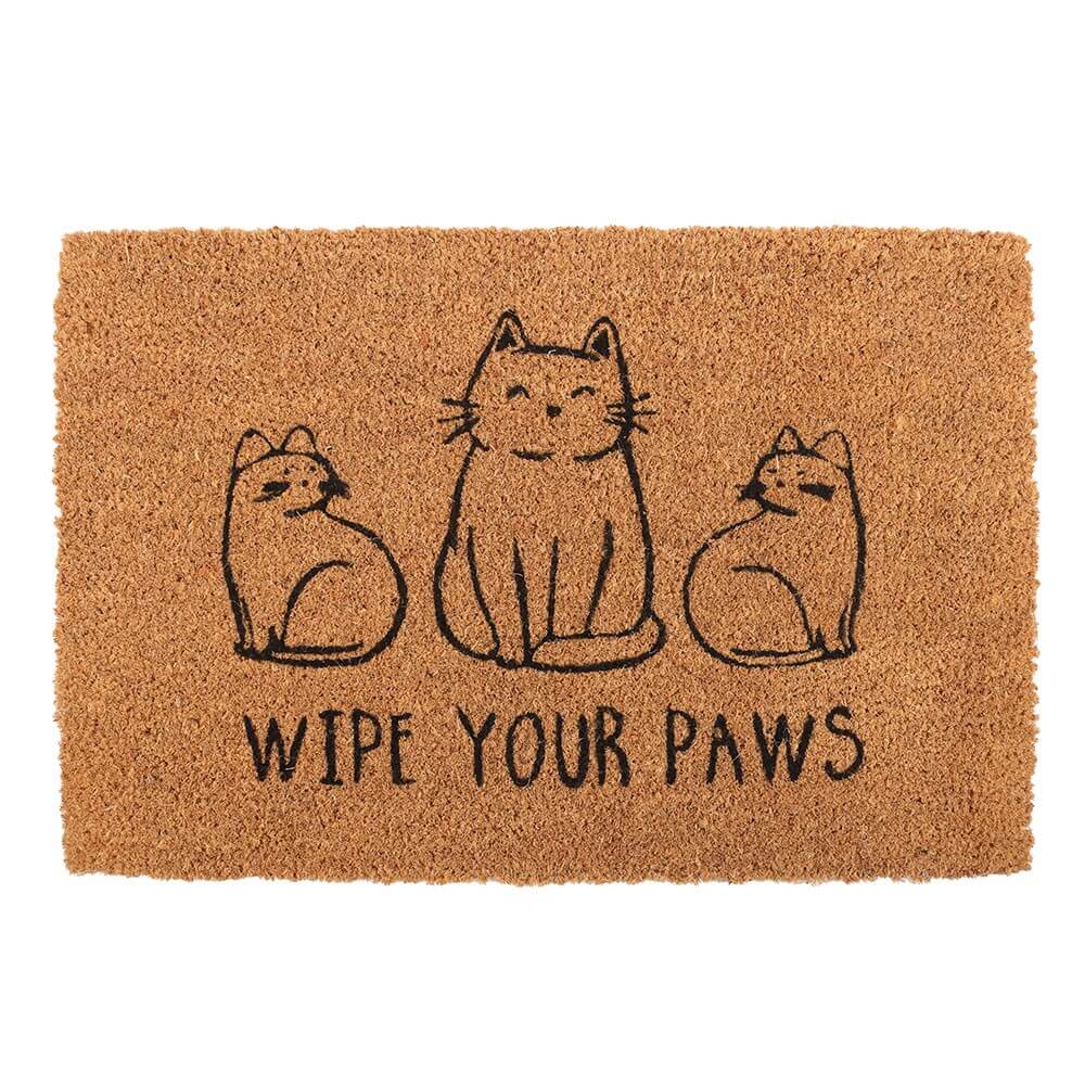 Natural Coir Doormat Printed with the Words, Wipe Your Paws, Three Cats