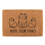 Natural Coir Doormat Printed with the Words, Wipe Your Paws, Three Cats