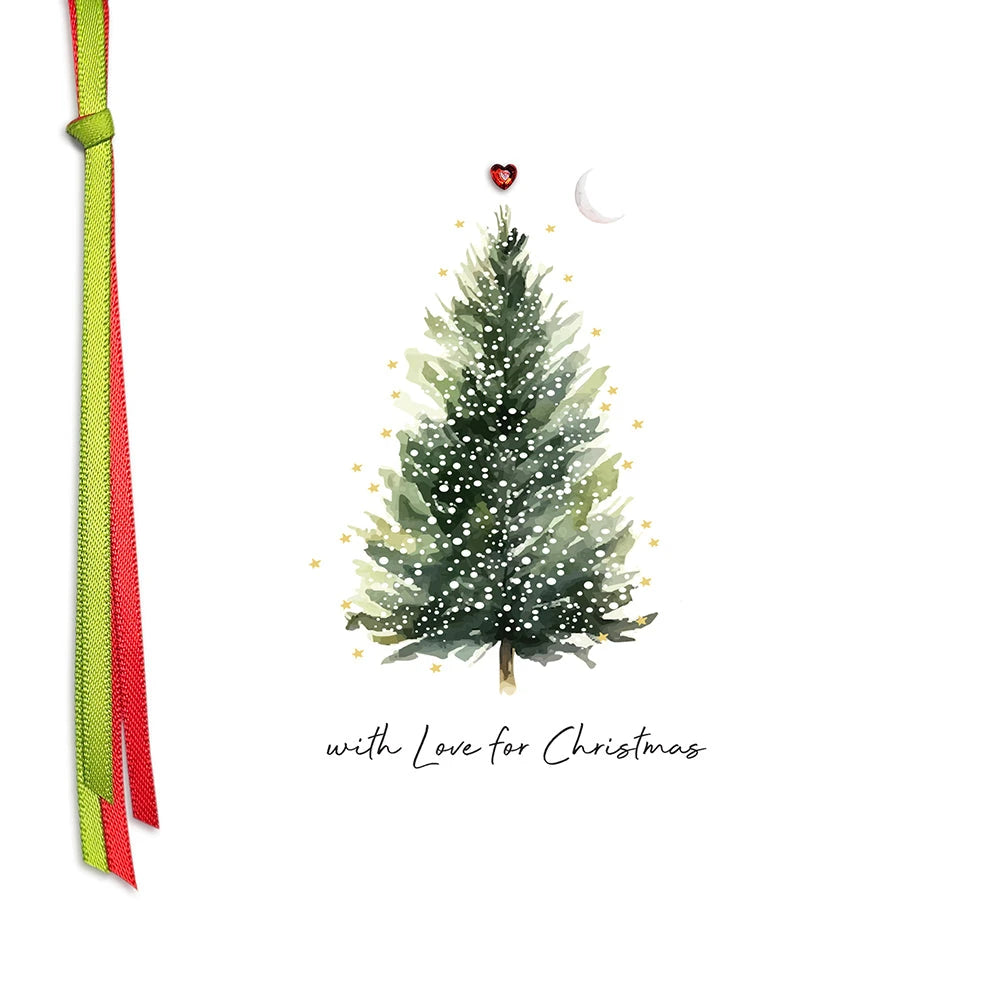 Five Dollar Shake Christmas card with green snow covered tree