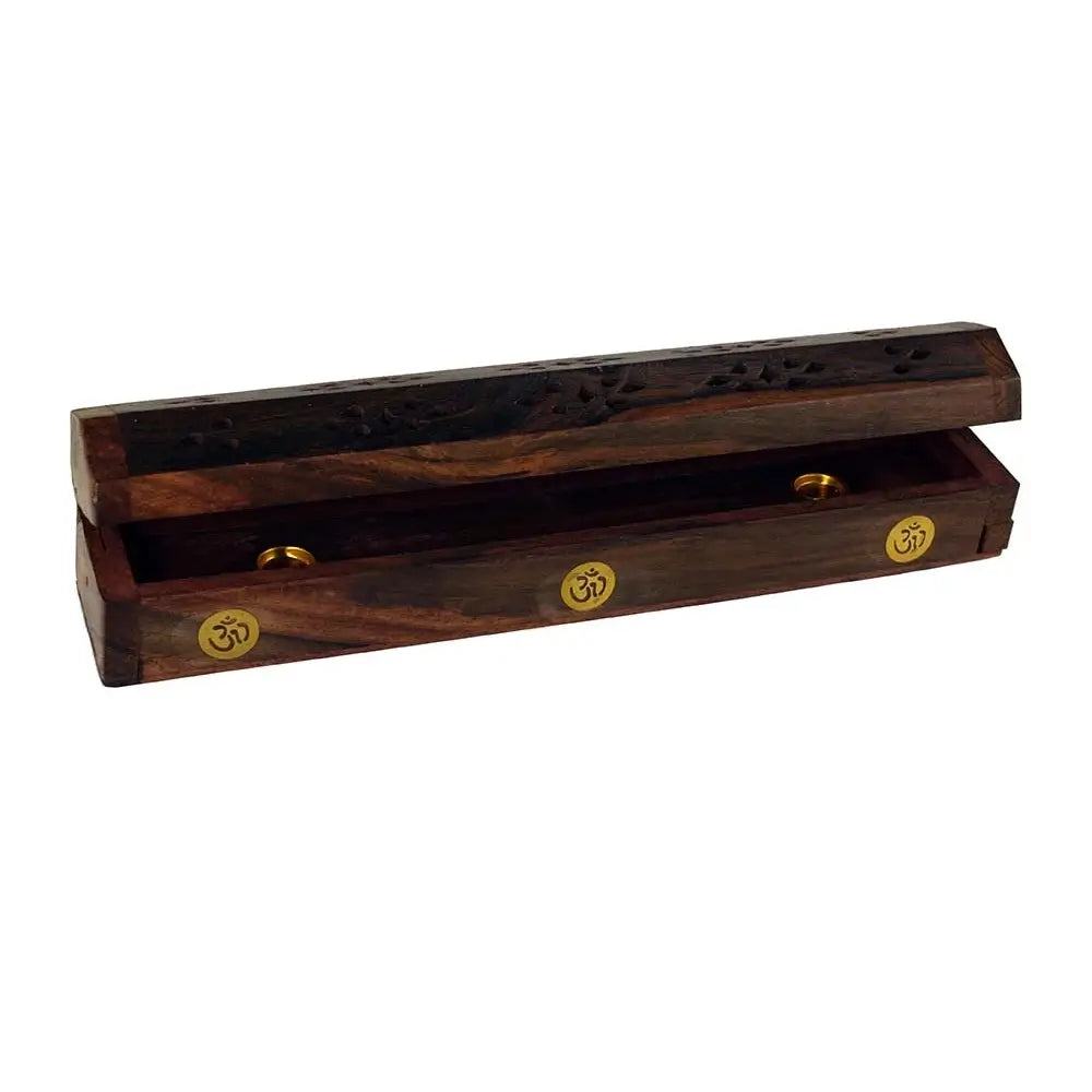 Wooden Incense Box with Brass Om Symbol