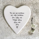 You Are My Sunshine Porcelain Heart Coaster by East of India in Southend at Under the Sun shop