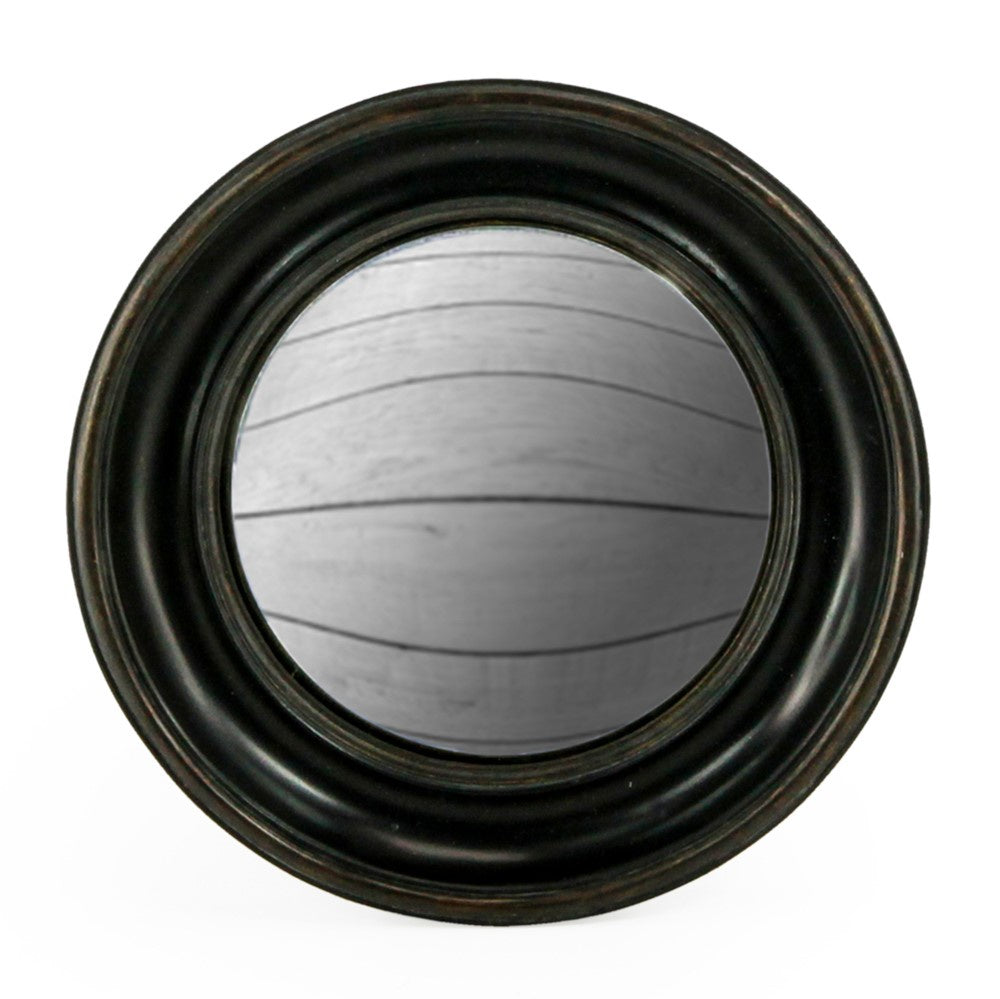 Antiqued Black Deep Framed Large Convex Wall Mirror