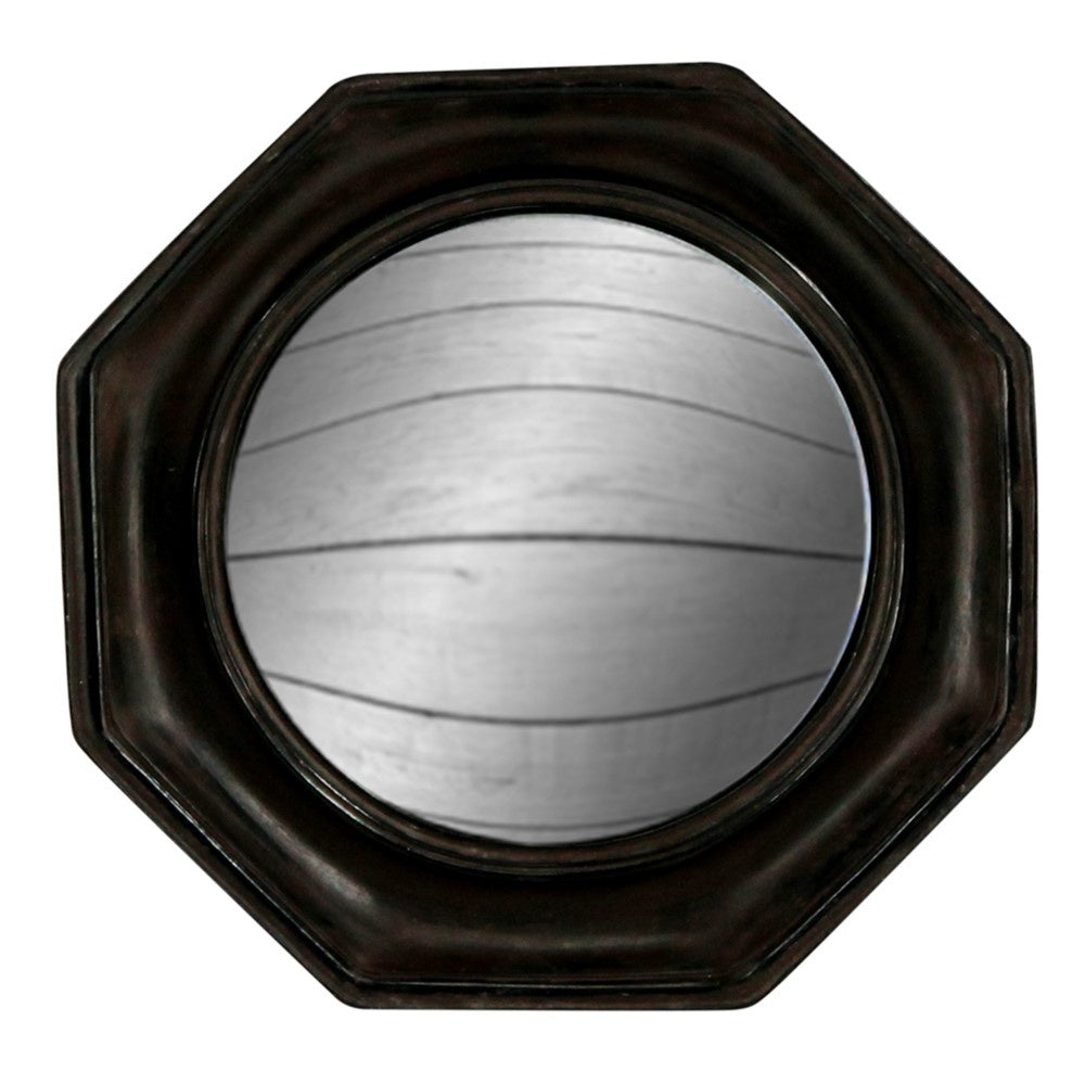 Antiqued Black Octagonal Framed Convex Mirror