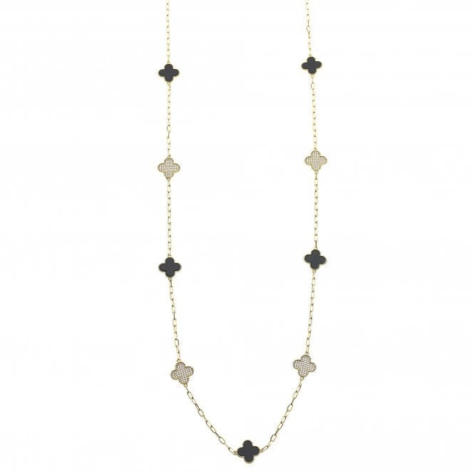 Black Quatrefoil Gold Plated Necklace