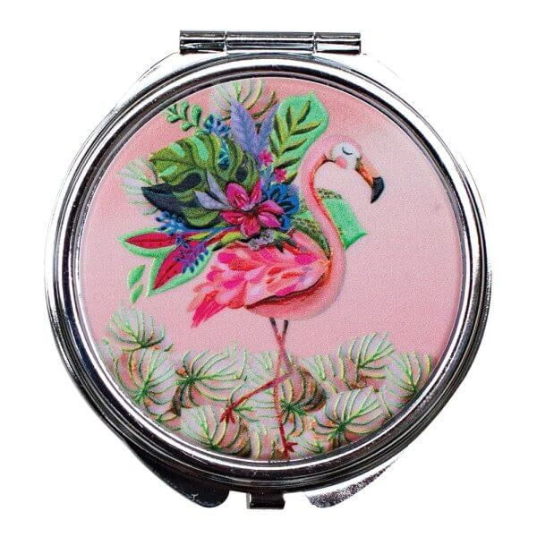 Round Pink Flamingo Pill Box