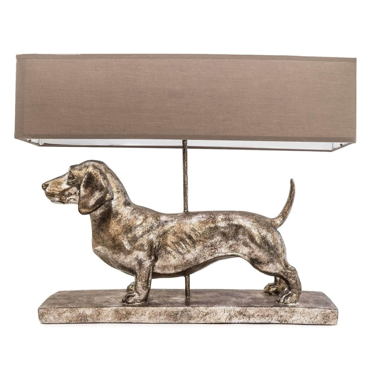 Silver Dachshund Lamp with Rectangular Grey Shade