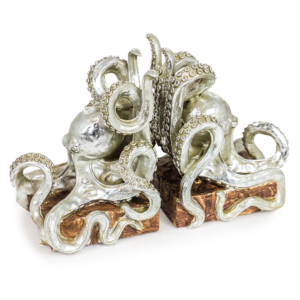 Silver Octopus Pair of Bookends