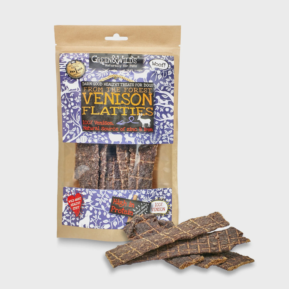 Green & Wilds Venison Dog Chew Flatties 100g