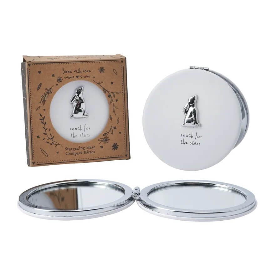 Silver Stargazing Hare White Compact Mirror
