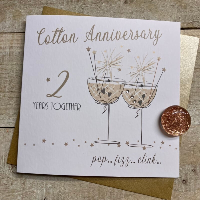 Cotton 2nd Anniversary Card - Champagne Coupe Glasses