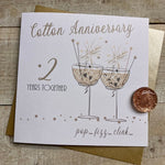 Cotton 2nd Anniversary Card - Champagne Coupe Glasses