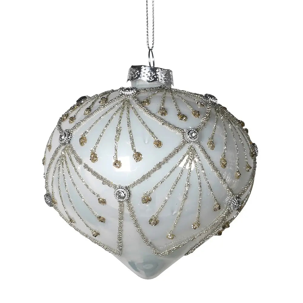 Cream & Gold Swags Onion Shape Bauble