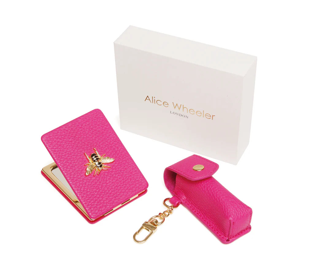 Hot Pink Oblong Compact Mirror Lipstick Gift Set