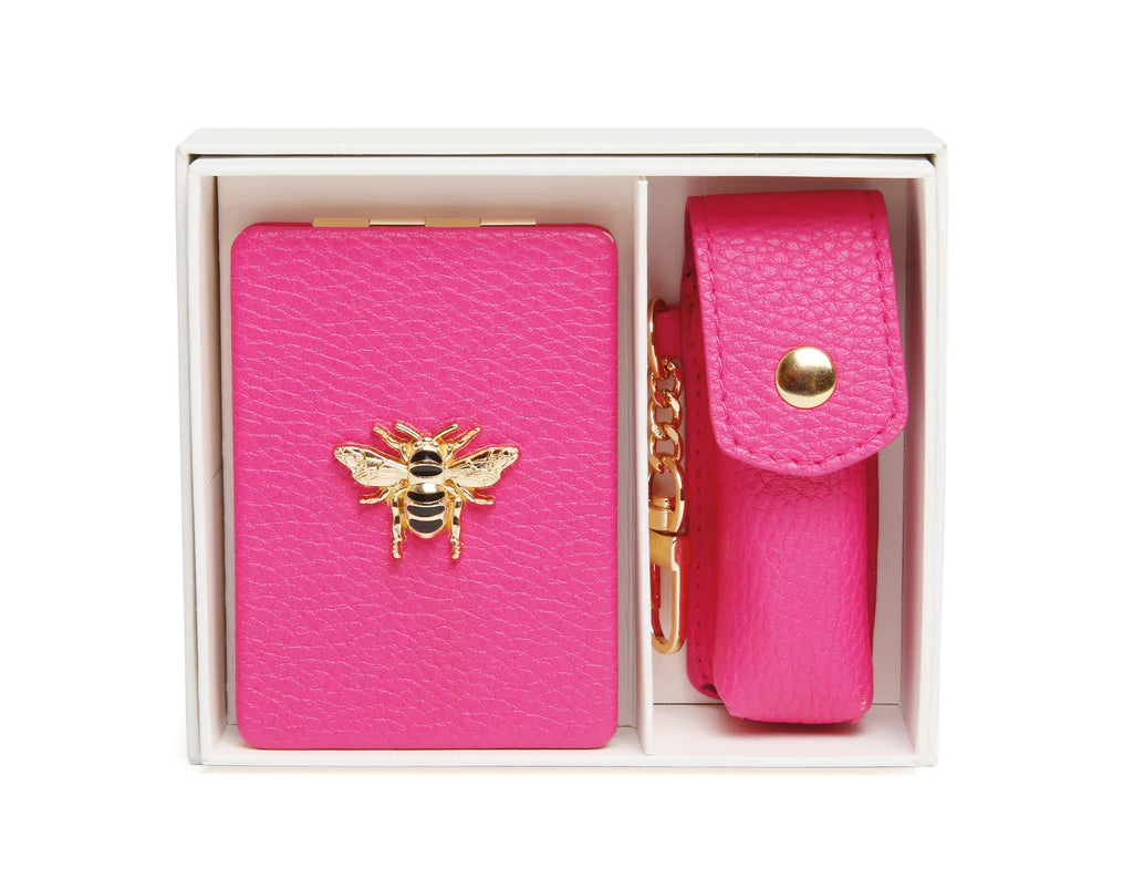 Hot Pink Oblong Compact Mirror Lipstick Gift Set