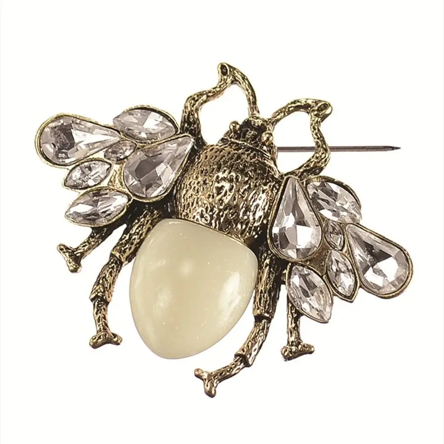 Antique Gold Queen Bee Brooch With Clear Crystals by Hot Tomato Jewellery in Southend