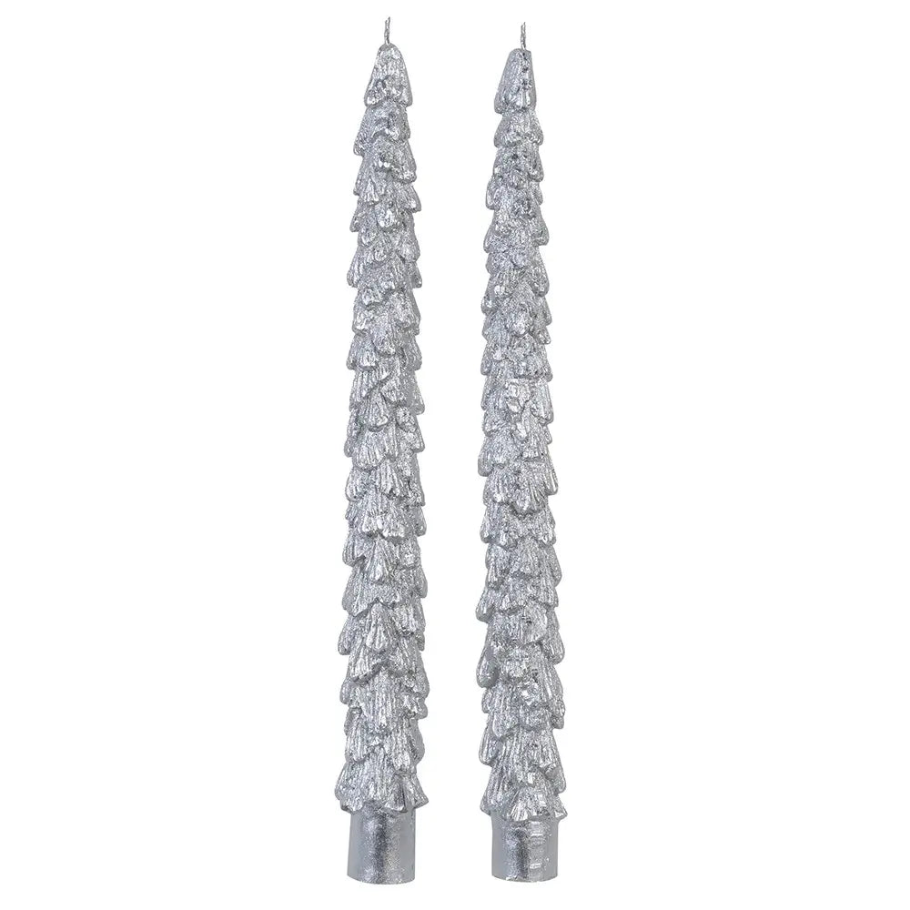 Set of 2 Silver Xmas Tree Candles