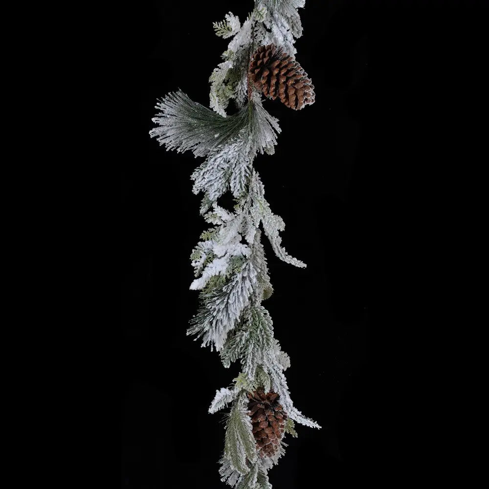 Snowy Pine Garland with Pinecones 180cm