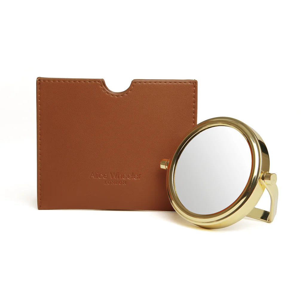 Alice Wheeler Tan Venice Compact Mirror and Pouch