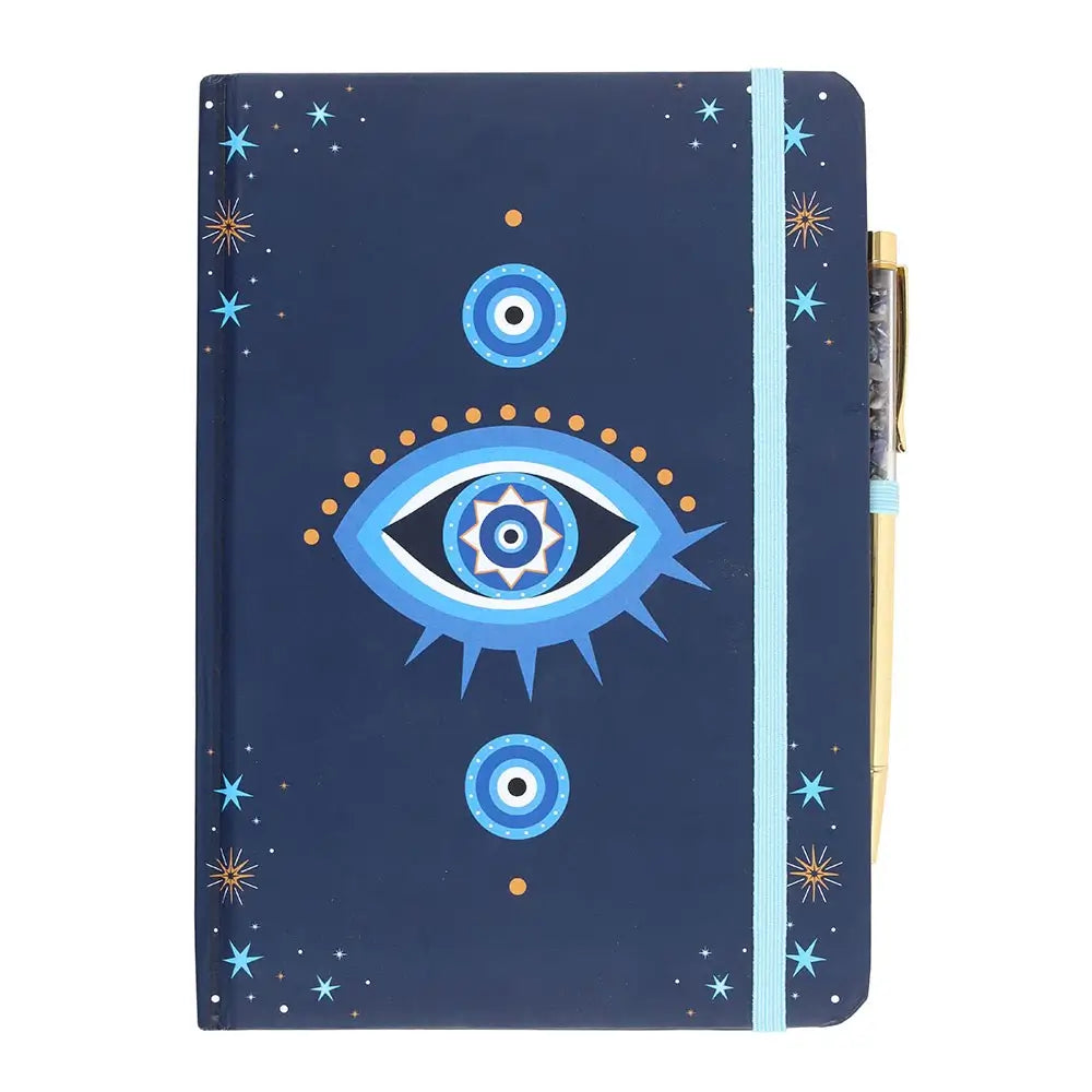 Blue All Seeing Evil Eye A5 Notebook with Crystal Chip Pen