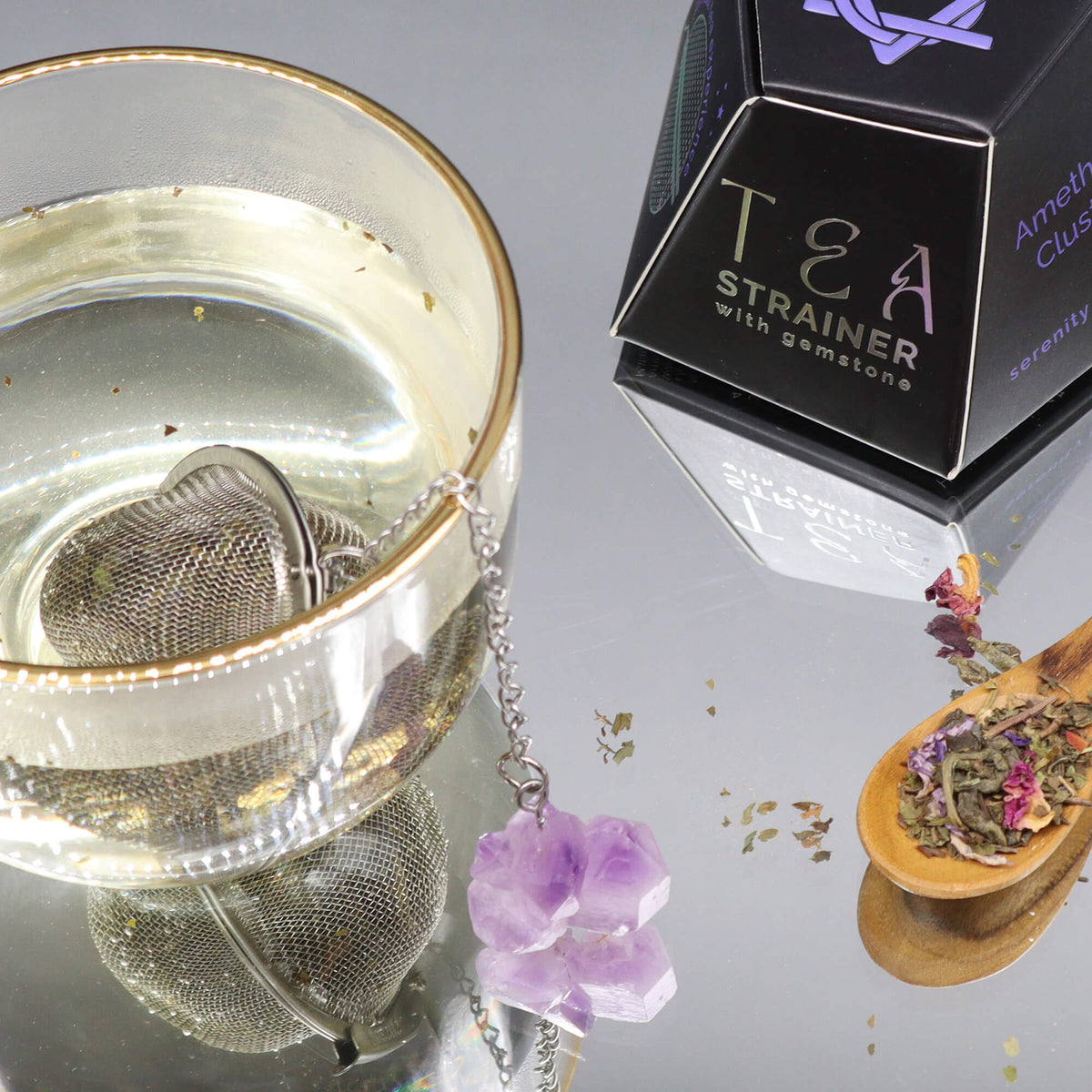 Raw Gemstone Tea Strainer | Amethyst Cluster