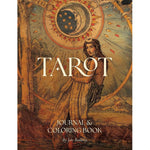 Book cover of 'Tarot Journal & Coloring Book' with a woman and celestial design.