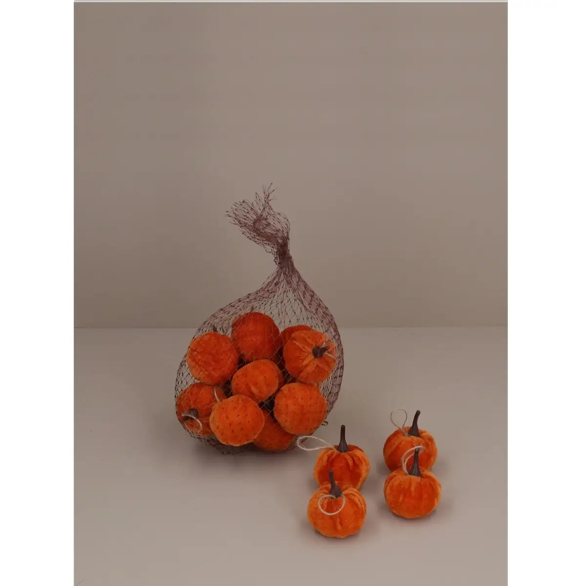 Gisela Graham Orange Velvet Mini Pumpkin Decorations Bag of 12 in Southend