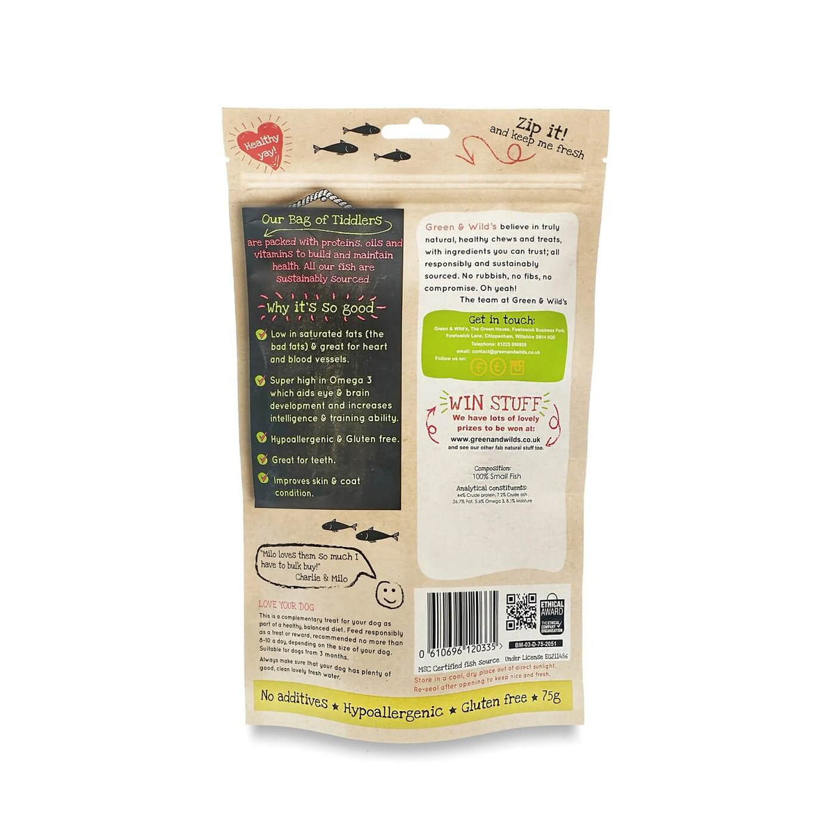 Bag of Tiddlers Dog Treats 75g | Green & Wilds