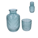 Blue Glass Daisy Water Carafe Set
