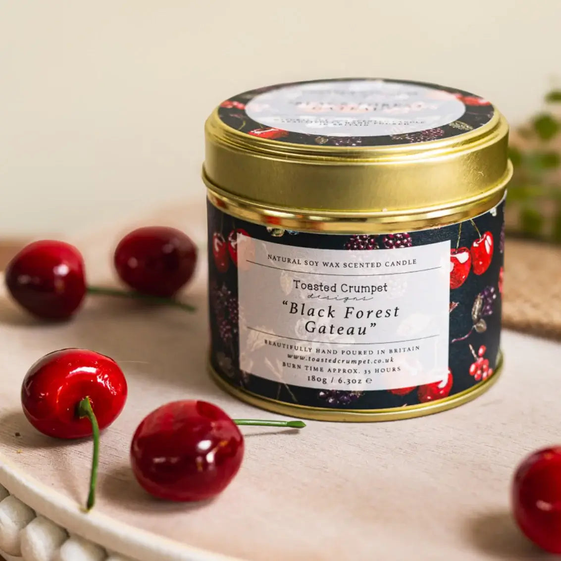 Black Forest Gateau Scented Candle in a Gold Tin by Toasted Crumpet